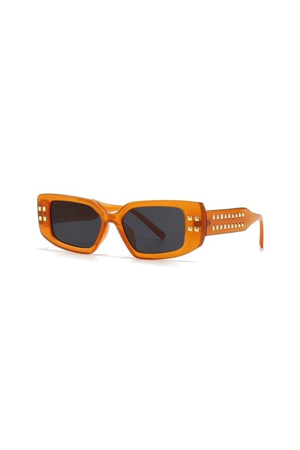 MUTYNE Mode Luxe Rivets Décoration Lunettes de Soleil Femmes Carrés Nuances UV400 Hommes Thé Bleu Lunettes de Soleil, Orange 