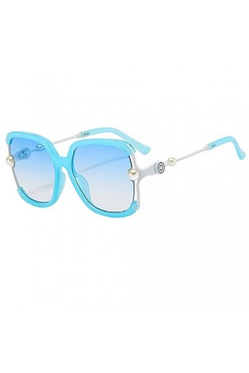 HPIRME Lunettes de soleil carrées rétro femmes bleu jaune nuances UV400 femme perle décoration lunettes de soleil, bleu bleu,