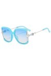 HPIRME Lunettes de soleil carrées rétro femmes bleu jaune nuances UV400 femme perle décoration lunettes de soleil, bleu bleu,