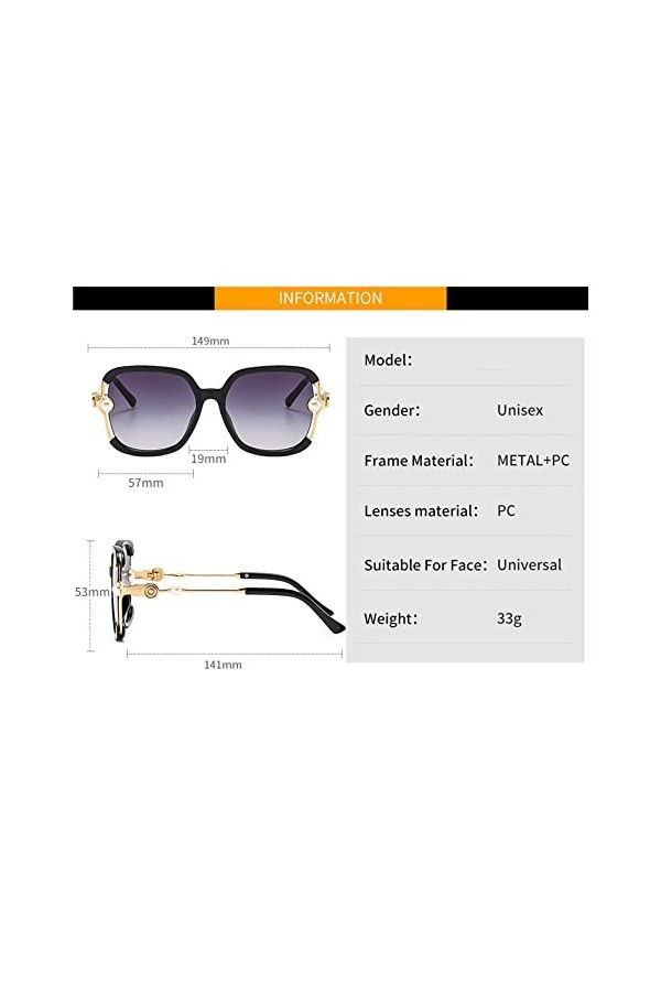 HPIRME Lunettes de soleil carrées rétro femmes bleu jaune nuances UV400 femme perle décoration lunettes de soleil, bleu bleu,