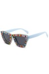HPIRME Strass lunettes de soleil femmes cristal carré lunettes de soleil femme diamant lunettes UV400, C4 bleu, bleu, taille 