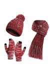 Ensemble de 3 gants en tricot pour femme - Bonnet dhiver chaud avec doublure en polaire - Moufles - Accessoires dhiver, Ros