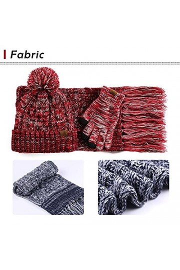 Ensemble de 3 gants en tricot pour femme - Bonnet dhiver chaud avec doublure en polaire - Moufles - Accessoires dhiver, Ros