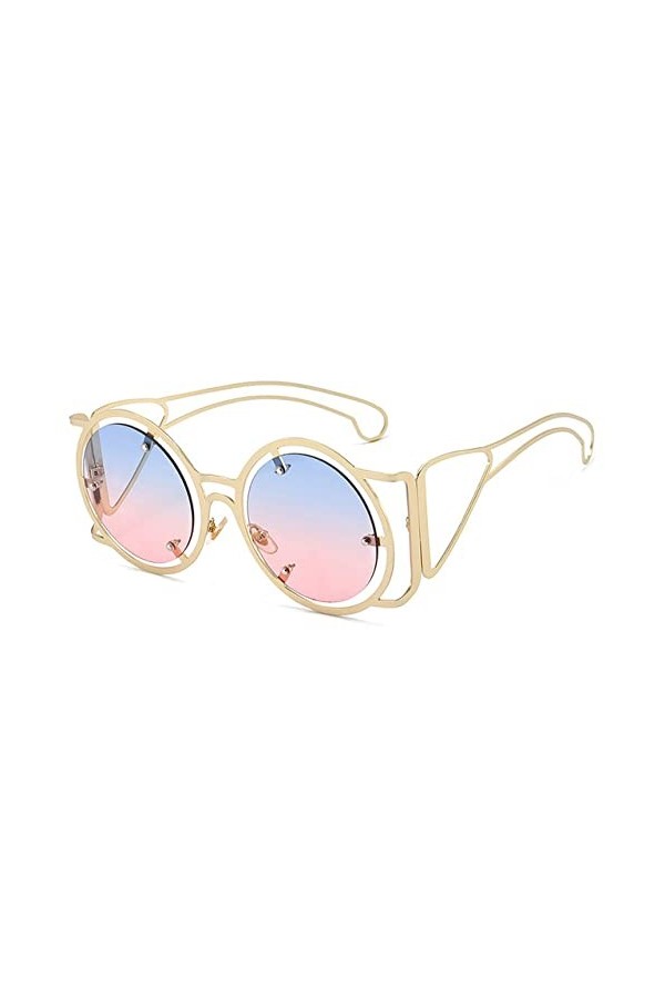 HPIRME Lunettes de soleil rondes Steampunk pour femmes Lunettes de soleil à monture métallique Punk Lunettes de soleil UV400,