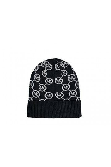 Michael Michael Kors Women`s Jetset Brand Logo Print Cuffed Beanie Black 537990C-001 /White, One Size 