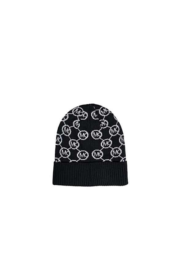 Michael Michael Kors Women`s Jetset Brand Logo Print Cuffed Beanie Black 537990C-001 /White, One Size 