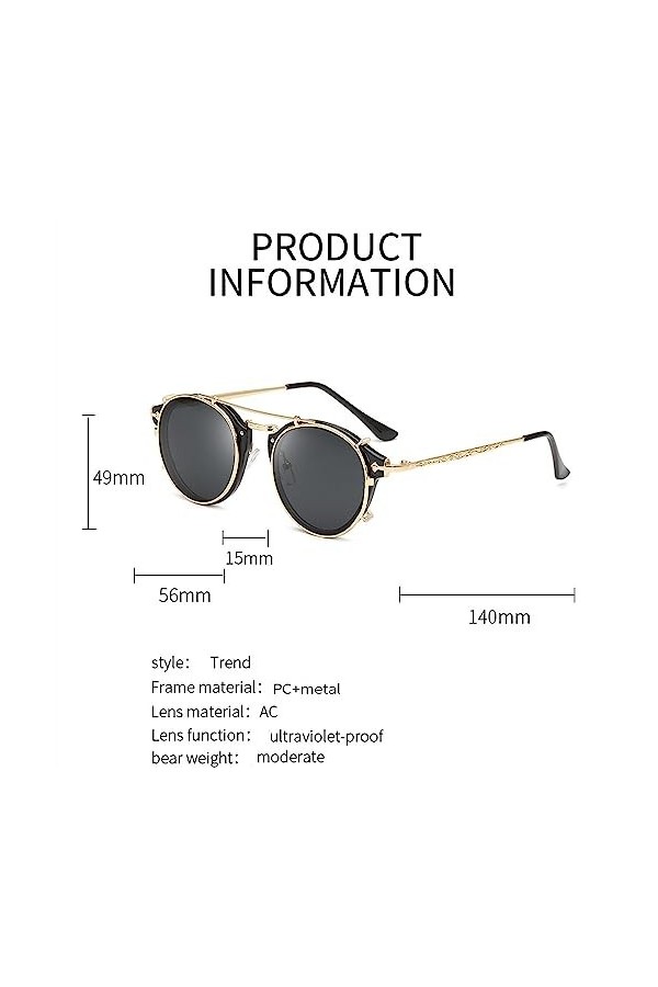 WANGOLK Lunettes de soleil gothiques classiques Steampunk Lunettes de soleil Hommes Femmes Vintage Lunettes rondes Mode Lunet