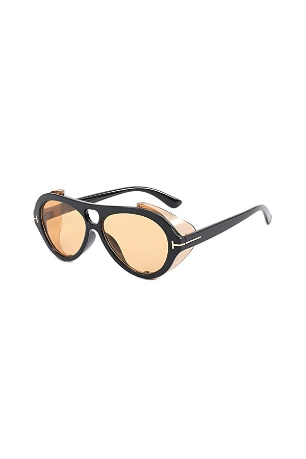 HPIRME Lunettes de soleil punk pour femmes Vintage épais lunettes de soleil hommes rétro rond noir jaune dégradé lunettes fem