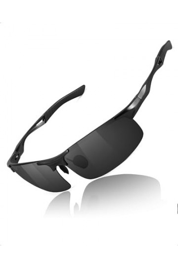 TIJUTR Lunettes de soleil polarisées pour homme : protection UV400, 142 mm de large, cadre en métal semi-circulaire - Protect