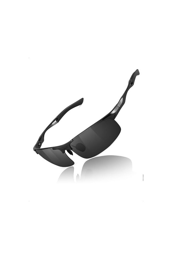 TIJUTR Lunettes de soleil polarisées pour homme : protection UV400, 142 mm de large, cadre en métal semi-circulaire - Protect