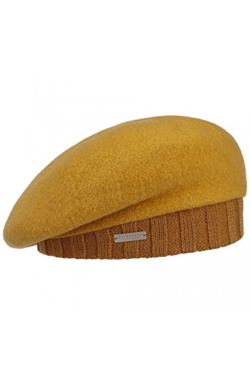 Seeberger Béret en Feutre avec Bord Tricoté béret Basque pour Femme Taille Unique - Moutarde 