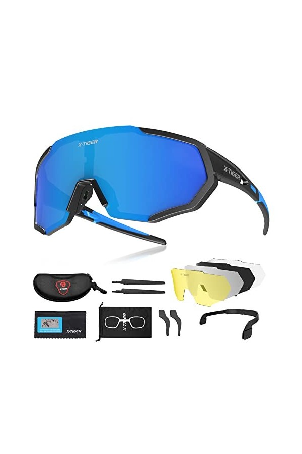 X-TIGER Lunettes de Cyclisme Lunettes de Sport Polarisées avec 3 ou 5 Verres Interchangeables Protection UV400 Lunettes de So