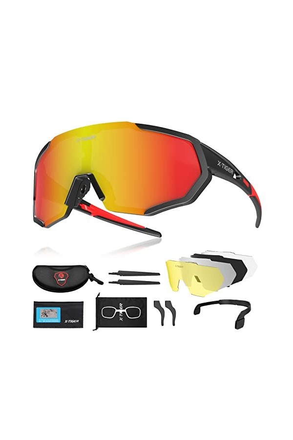X-TIGER Lunettes de Cyclisme Lunettes de Sport Polarisées avec 3 ou 5 Verres Interchangeables Protection UV400 Lunettes de So