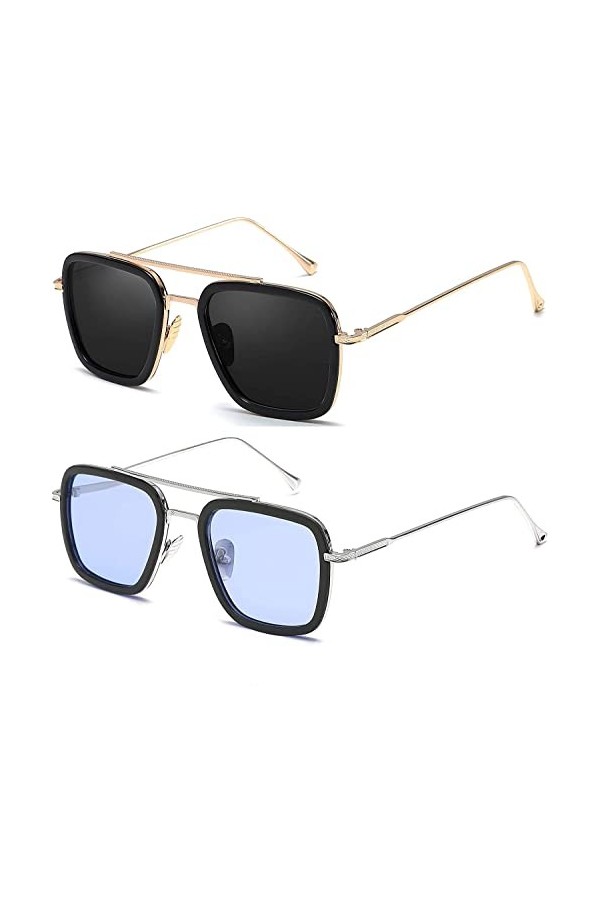 SHEEN KELLY Lunettes de soleil Hommes Femmes Rétro Pilote Carré Cadre en métal Rectangle Classique Mode Lunettes