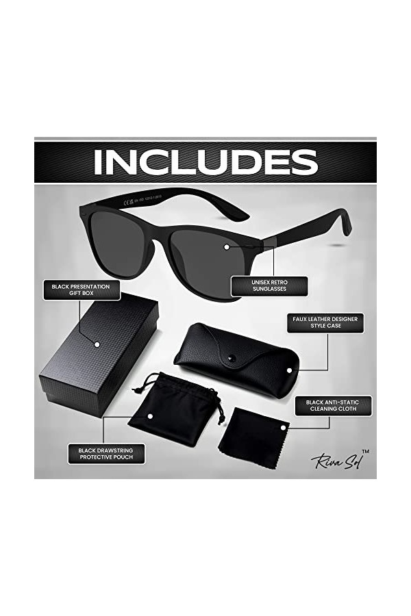 RivaSol Lunettes de soleil polarisées pour homme et femme - Protection UV400 - Noir, Noir
