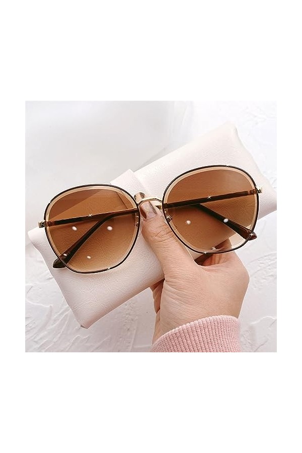 EkeNoz Mode Ronde Cadre Femmes Lunettes De Soleil Métal Grand Cadre Lunettes De Soleil Vacances en Plein Air Conduite UV400 L