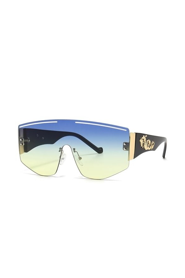HPIRME Lunettes de soleil carrées surdimensionnées dune seule pièce pour femmes et hommes, lunettes de soleil punk sans mont