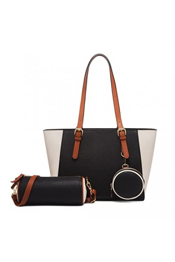 FANDARE Elégant Sac à Main Femme PU Cuir Sac Bandouliere Sac à épaule Ensemble 3 pièces Portefeuille Sacs Portés Sacoche Sac 