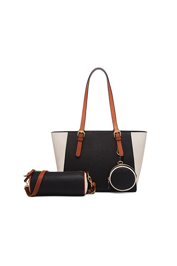 FANDARE Elégant Sac à Main Femme PU Cuir Sac Bandouliere Sac à épaule Ensemble 3 pièces Portefeuille Sacs Portés Sacoche Sac 