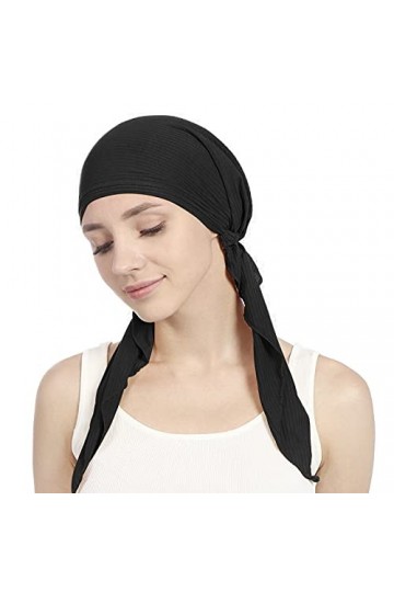 Bonnet chimio pour femme en coton respirant Turban musulman couleur unie chimiothérapie bonnet de sommeil protection des orei