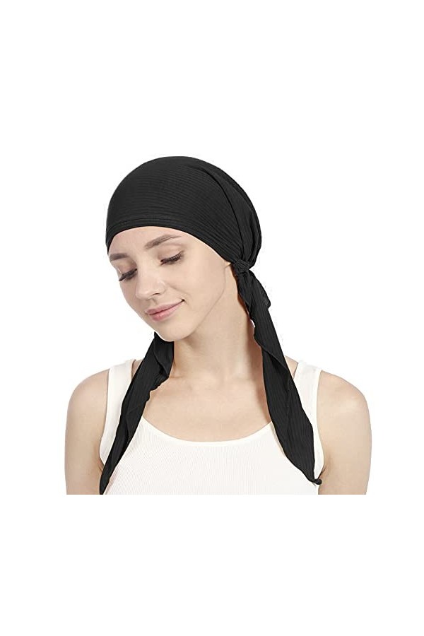 Bonnet chimio pour femme en coton respirant Turban musulman couleur unie chimiothérapie bonnet de sommeil protection des orei
