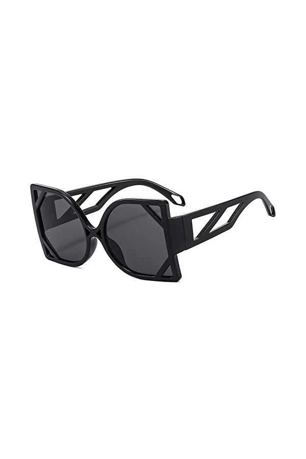 HCHES Lunettes de soleil carrées femmes lunettes de soleil grand cadre pour femme lunettes de soleil irrégulières UV400, noir