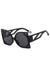 HCHES Lunettes de soleil carrées femmes lunettes de soleil grand cadre pour femme lunettes de soleil irrégulières UV400, noir