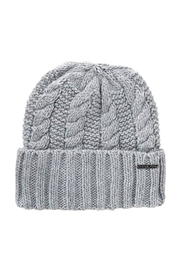 Michael Michael Kors Women`s Cable Knit Teddy Fleece Winter Beanie Hat Pearl Heather Grey 538560C-052 /Nickel, One Size 