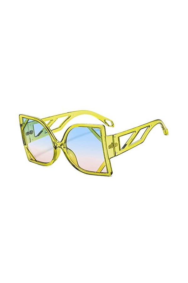 HCHES Lunettes de soleil carrées femmes lunettes de soleil grand cadre pour femme lunettes de soleil irrégulières UV400, vert