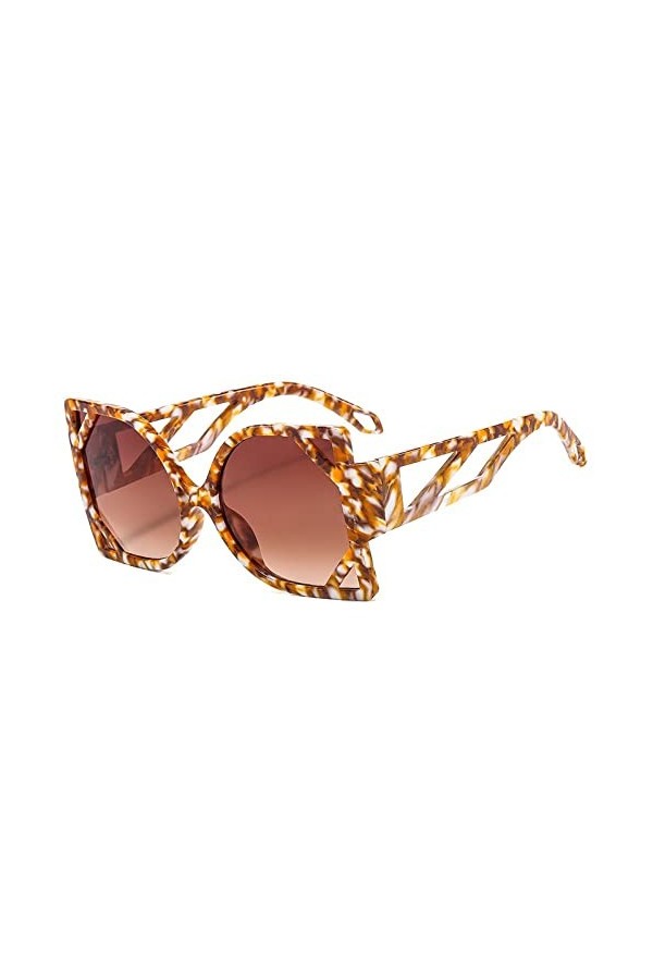 HCHES Lunettes de soleil carrées femmes lunettes de soleil grand cadre pour femme lunettes de soleil irrégulières UV400, marr