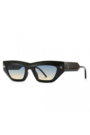 Rétro Cat Eye Femmes Lunettes de Soleil Bleu Vintage Lunettes Hommes Rivets Gradient Lunettes de Soleil UV400, thé bleu noir,