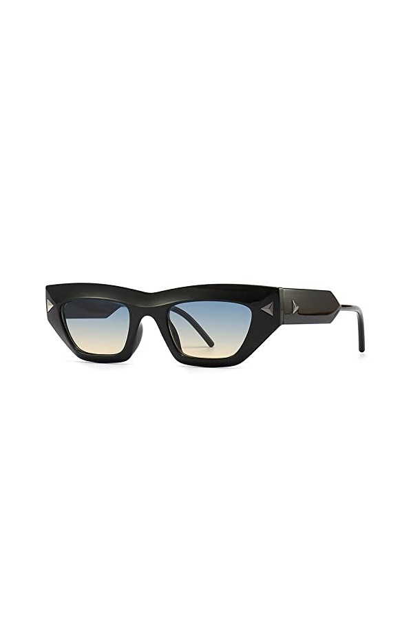 Rétro Cat Eye Femmes Lunettes de Soleil Bleu Vintage Lunettes Hommes Rivets Gradient Lunettes de Soleil UV400, thé bleu noir,