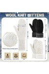 Sintege 4 Pcs Set de Bonnets à Pompon Doublé en Satin de Soie Gants en Tricot Chauds dHiver pour Femme Blanc, Noir 