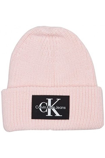 Calvin Klein Jeans Bonnet Femme Monologo Patch Beanie, Pink Blush, Onesize