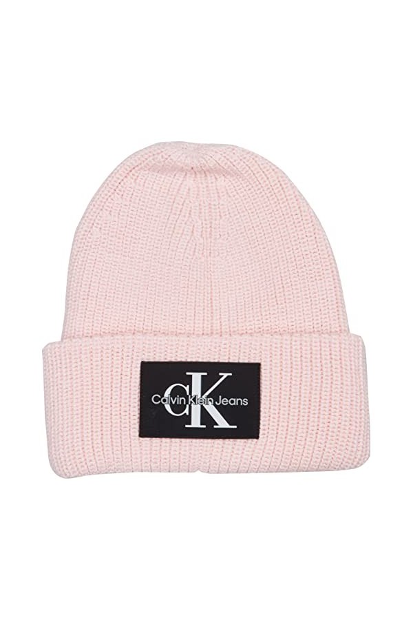 Calvin Klein Jeans Bonnet Femme Monologo Patch Beanie, Pink Blush, Onesize