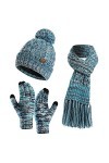 Ensemble de 3 gants en tricot pour femme - Bonnet dhiver chaud avec doublure en polaire - Moufles - Accessoires dhiver, ble