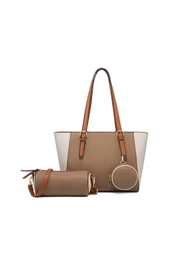 FANDARE Elégant Sac à Main Femme PU Cuir Sac Bandouliere Sac à épaule Ensemble 3 pièces Portefeuille Sacs Portés Sacoche Sac 