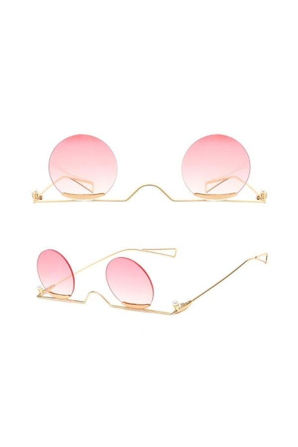 HCHES Lunettes de Soleil Rondes Vintage Monture en métal Femmes Hommes Lunettes sans Monture Steampunk Lunettes de Soleil Ros