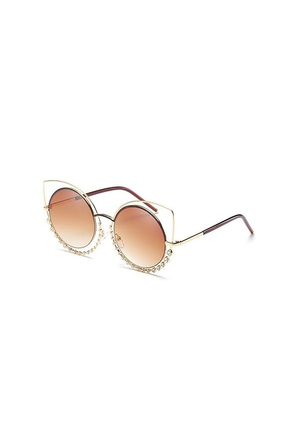 Cat Eye Femmes Lunettes de Soleil Rondes Diamant Lunettes de Soleil Miroir Rose Dame Femme UV400, 3, Taille Unique