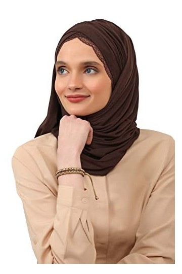Châle pour femme en mousseline de soie modestie Turban Cap Chapeau tête Wrap Écharpe Marron