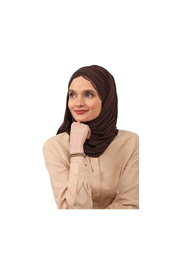 Châle pour femme en mousseline de soie modestie Turban Cap Chapeau tête Wrap Écharpe Marron