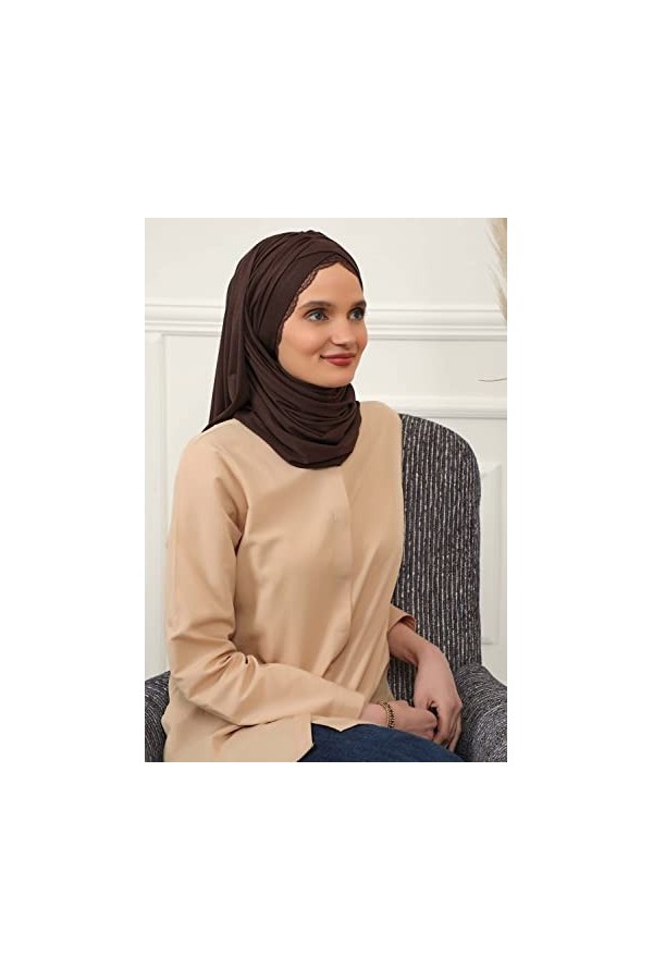 Châle pour femme en mousseline de soie modestie Turban Cap Chapeau tête Wrap Écharpe Marron