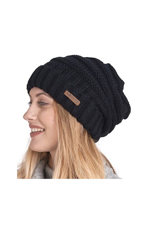 Brook + Bay Bonnet dhiver souple pour femme – Chapeaux surdimensionnés en tricot torsadé – Bonnet tricoté chaud et épais pou