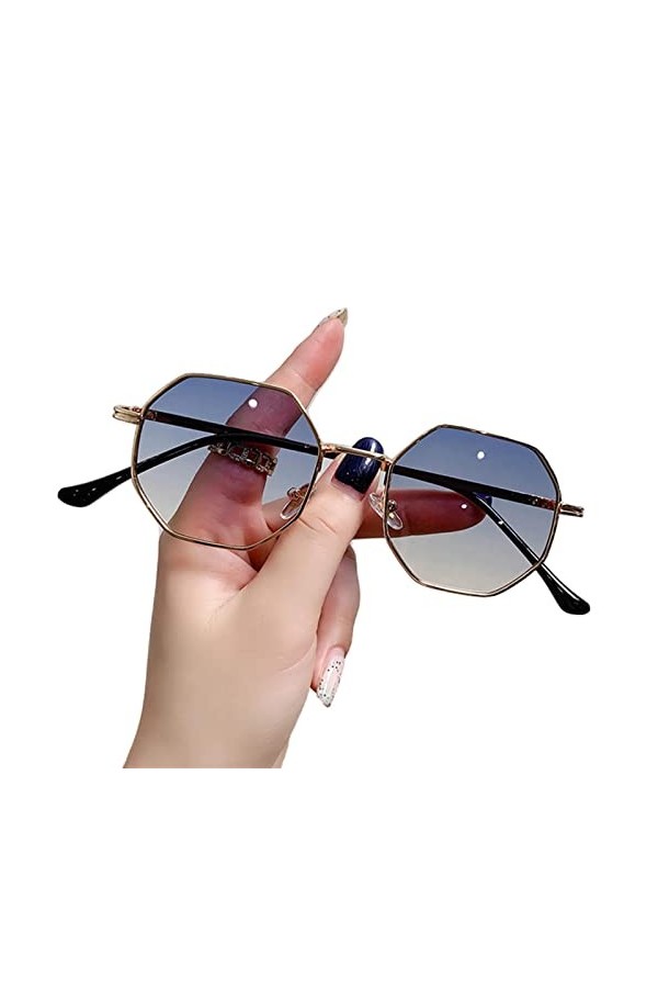 HIHELO Lunettes de soleil carrées tendance femmes hommes rétro lunettes de soleil polygonales lunettes de soleil métal lunett