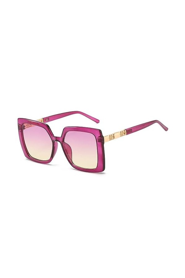 HPIRME Lunettes de soleil carrées femmes Vintage violet cadre dégradé grandes lunettes de soleil pour lunettes féminines, 4, 