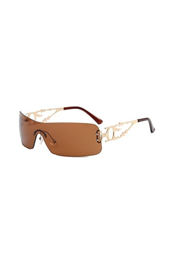 HPIRME Lunettes de soleil sans monture pour femmes hommes rétro femme conduite lunettes de soleil nuances UV400 lunettes, thé