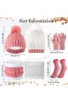 4 Sets de Bonnet à Pompon en Tricot Torsadé Écharpes de Tube Gants à Écran Tactile Chaussettes Couleur Élégante, Normal 