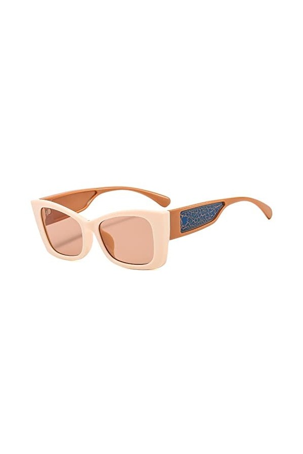 Lunettes de Soleil carrées pour Femmes Contraste Couleur marbre Jambe Motif Lunettes Hommes ombrage Lunettes, C5 Beige Orange