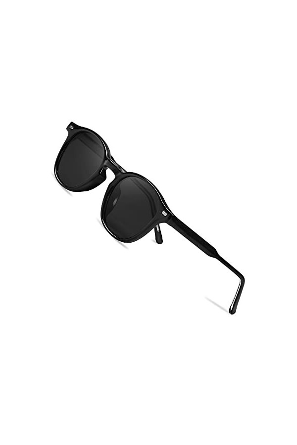 LVIOE LS2236 Lunettes de soleil rondes polarisées rétro vintage pour femme Protection UV, Noir