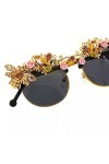 BAJIE Lunettes de Soleil à la Main Baroque Strass Fleur Abeille Lunettes de Soleil Lunettes de Soleil pour Femmes Cristal Lun